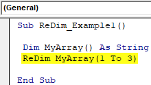Redim VBA Example 1-1