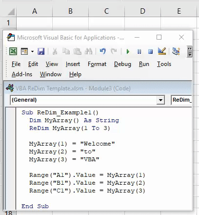 Redim Visual basic Application Example 1-4