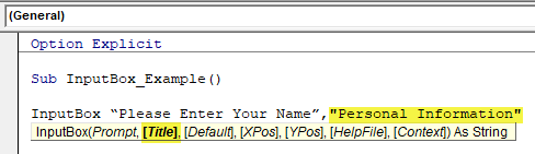Step 6 - Type the title of the InputBox