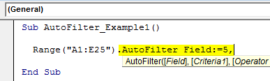 VBA Autofilter Example 1-5
