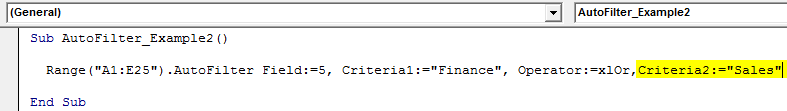 VBA Autofilter Example 2-1