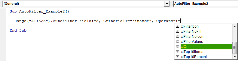 VBA Autofilter Example 2