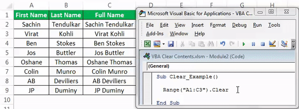 VBA Clear contents Example 1-2