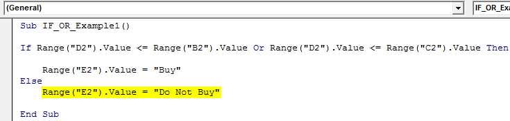VBA IF OR Example 1-7