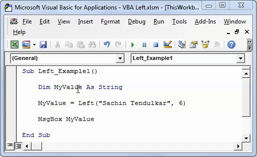 VBA Left Function Example 1-6