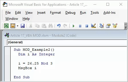 VBA MOD Example 2