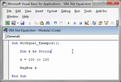 VBA Not Equal Example 1-1