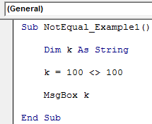 VBA Not Equal Example 1