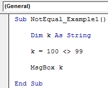 VBA Not Equal Example 1-2