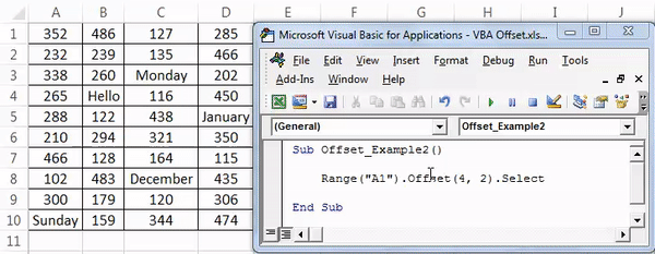 VBA OFFSET Example 2-1