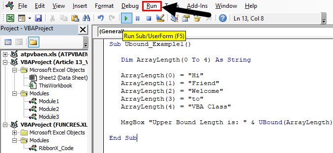 vba UBound Example 1-3