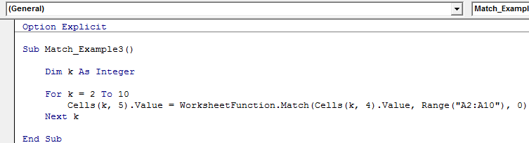 vba match example 3.3
