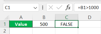 FALSE Function In Excel example