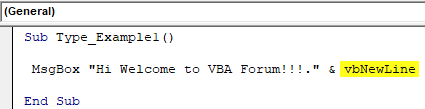 VBA New Line Example 1-1