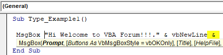 VBA New Line Example 1-2