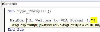 VBA New Line Example 1