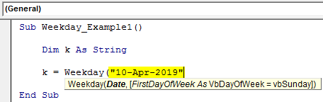 VBA Weekday Example 1-2