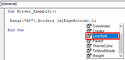 VBA Borders Example 1-4