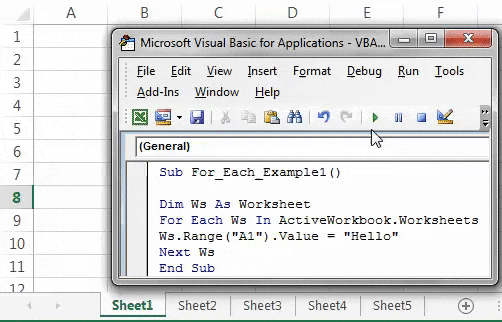VBA For Each Loop Example 1-5