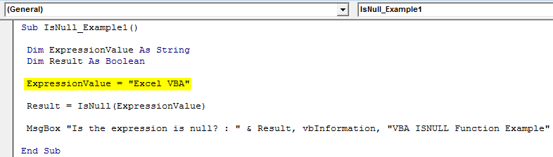VBA ISNULL Example 1