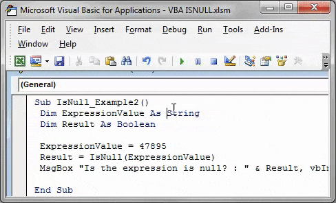 VBA ISNULL Example 2-1