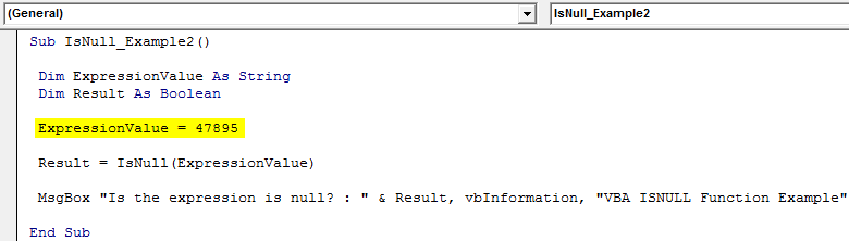 VBA ISNULL Example 2