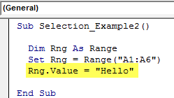 VBA Selection Example 2-2