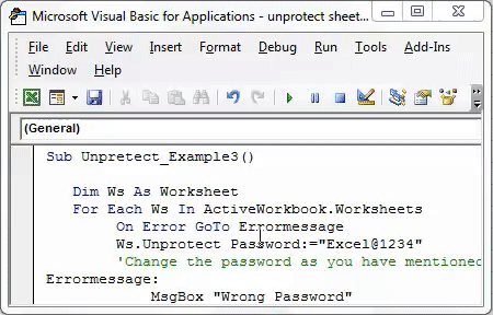 VBA Unprotect sheet Example 3-2