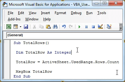 VBA UsedRange Example 1-1