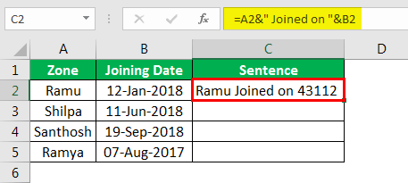 Concatenate Strings in Excel example 4.5