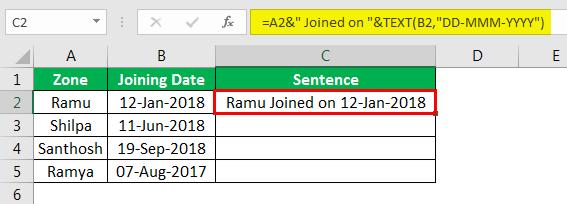Concatenate Strings in Excel example 4.8