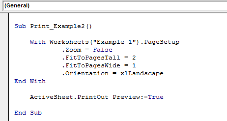 print in vba excel Example 3.5
