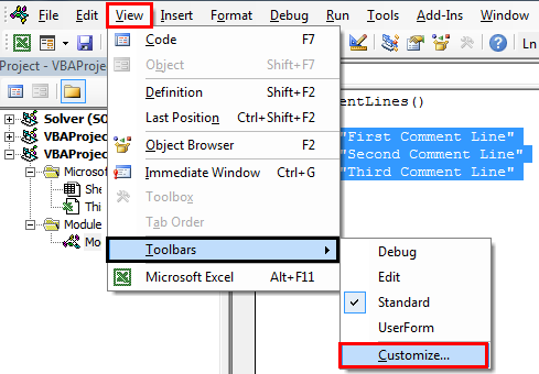 VBA Block Comment Example 2-1
