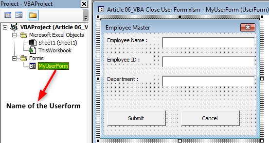 VBA Close UserForm Example 1