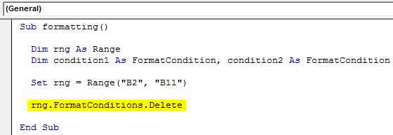 VBA Conditional Formatting Example 1-6