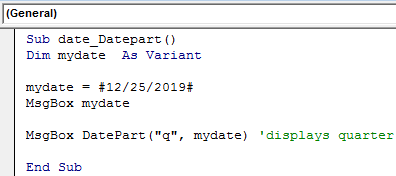 VBA DatePart Example 1-1