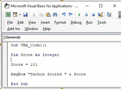 VBA Variable Declaration Example 1