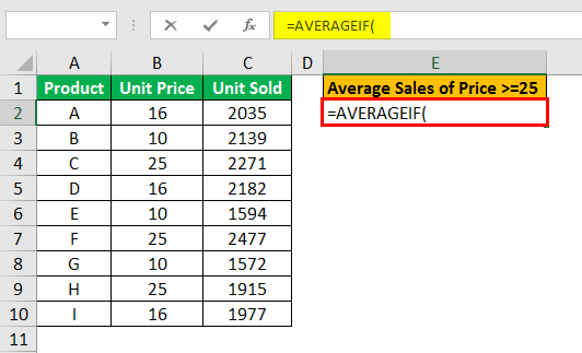 averageif function example 2.2
