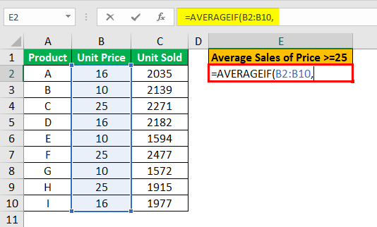 averageif function example 2.3