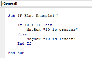 VBA If Else Example 1.1
