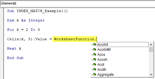 VBA Index Match Example 1-4