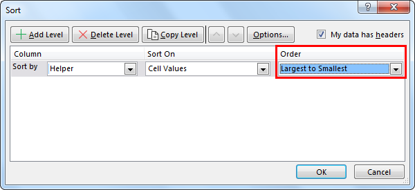 Excel Reverse Order Example 1.5