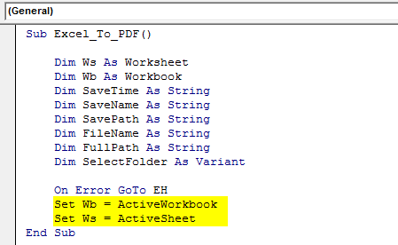 Export Excel into using VBA PDF Example 2.2