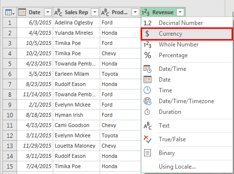 Change the Data Type
