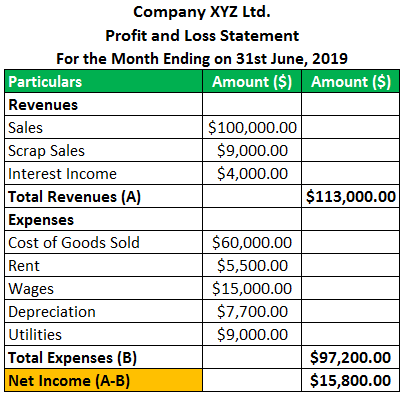 Profit and Loss Statement Example 1
