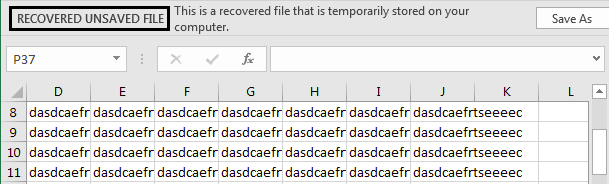 Recover Unsaved Workbook Example 1-2