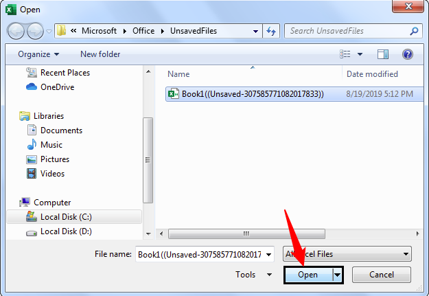 Recover Unsaved Workbook Example 1-3