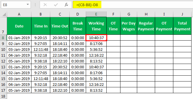 Time card Template Example 1-5