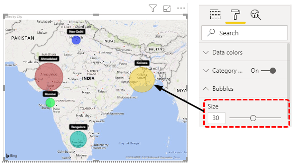 Map in Power BI (Add bubble size)