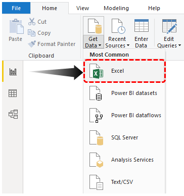 Map in Power BI (Select Get Data)